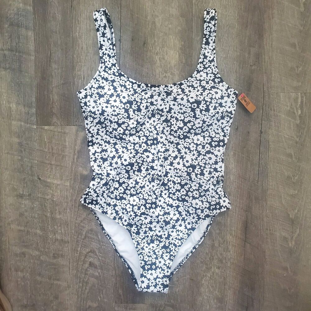 NWT PINK Victoria's Secret Women's One Piece Swimsuit Medium Black White Floral - Picture 2 of 10